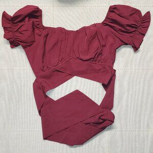 Lyaner Off the Shoulder Short Puff Sleeve Tie Back Crop Top Size XS